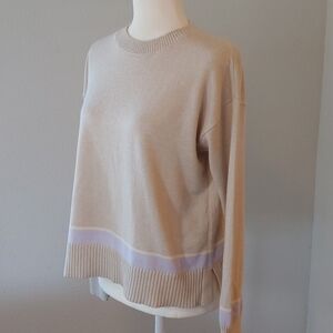 Ann Taylor Women's Beige and Lavender Crew Neck Sweater Top Size Small